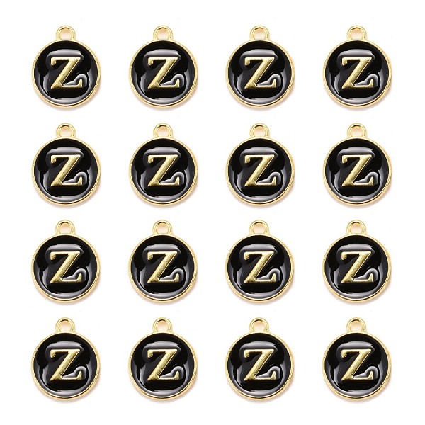 

PandaHall Golden Plated Alloy Charms, Cadmium Free & Lead Free, with Enamel, Enamelled Sequins, Flat Round with Letter, Black, Letter.Z...