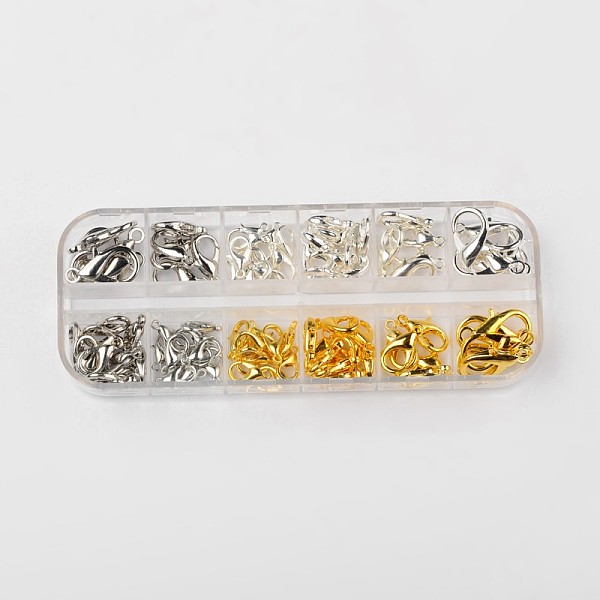 

PandaHall Zinc Alloy Lobster Claw Clasps, Mixed Color, 12~21X 6~12mm, Hole:1.5~ 2mm, 40pcs/box Alloy Others