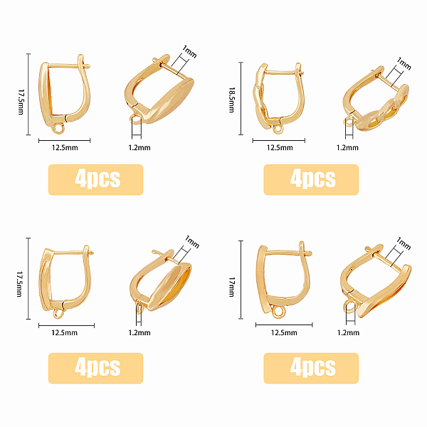 

PandaHall SUPERFINDINGS 16Pcs 4 Styles Brass Hoop Earring Findings Gold Plated Hoop Earrings Finding with Loop Lever Back Brass French Ear...