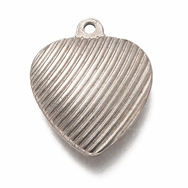 

PandaHall 304 Stainless Steel Pendants, Heart with Stripe Pattern, Stainless Steel Color, 21.5x18x6mm, Hole: 1.4mm 304 Stainless Steel Heart