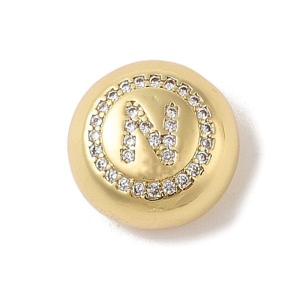 

PandaHall Rack Plating Brass & Cubic Zirconia Pendants, Cadmium Free & Lead Free, Long-Lasting Plated, Flat Round with Letter, Letter N..., Clear