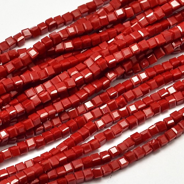

PandaHall Faceted Cube Glass Beads Strands, Red, 2.5x2.5x2.5mm, Hole: 0.5mm, about 185pcs/strand, 15.7 inch Glass Cube Red