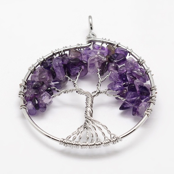 

PandaHall Tree of Life Natural Amethyst Bead Brass Wire Wrapped Big Pendants, Cadmium Free & Nickel Free & Lead Free, 50~64x48~52x5~8mm...