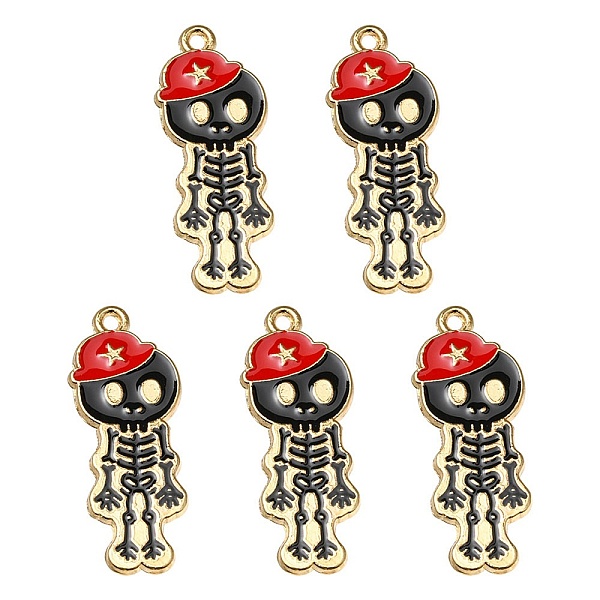 

PandaHall 5Pcs Alloy Enamel Pendants, Skeleton with Hat Charm, Golden, FireBrick, 32.5x13x1.5mm, Hole: 1.6mm Alloy+Enamel Skull Red
