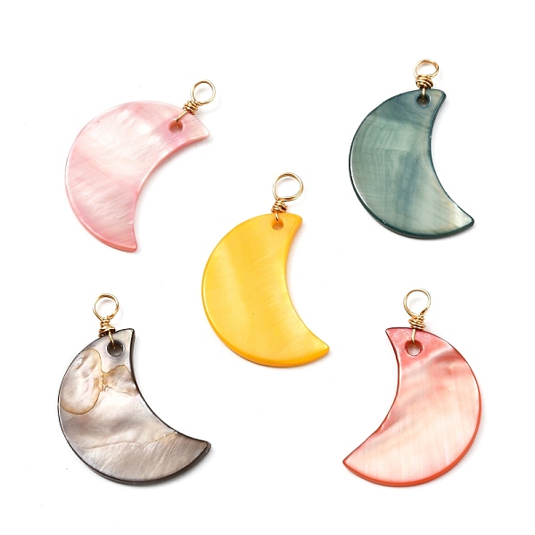 

PandaHall Natural Freshwater Shell Pendants, Dyed, with Real 18K Gold Plated Copper Findings, Moon, Mixed Color, 28.5x17x1mm, Hole: 3mm..., Multicolor