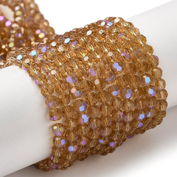 

PandaHall Electroplate Transparent Glass Beads Strands, Faceted, Round, Rainbow Plated, Goldenrod, 4mm, Hole: 0.7mm, about 87~93pcs/strand..., Gold