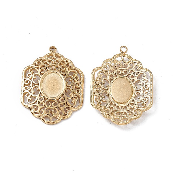 

PandaHall Ion Plating(IP) 304 Stainless Steel Pendant Cabochon Settings, Hexagon with Oval Pattern, Real 14K Gold Plated, Tray: 6x8mm...