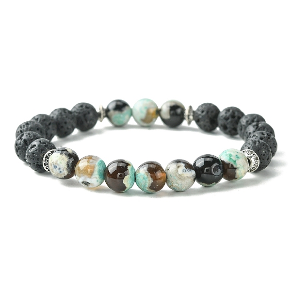 

PandaHall Dyed Natural Fire Crackle Agate Stretch Bracelets, Natural Lava Rock Round Bead, Mixed Color, Inner Diameter: 2-1/8 inch(5.5cm)..., Multicolor