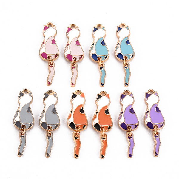 

PandaHall Eco-Friendly Alloy Enamel Pendants, Cadmium Free & Lead Free & Nickel Free, Light Gold, Cat, Mixed Color, 35x10x1.5mm, Hole: 1.6mm..., Multicolor