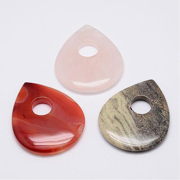 

PandaHall Natural Gemstone Big Pendants, teardrop, 50x40.5x6.5mm, Hole: 11mm Mixed Stone Teardrop