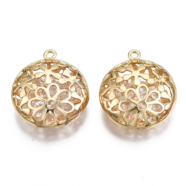

PandaHall Brass Pendants, with Glass Rhinestone Inside, Hollow, Nickel Free, Flat Round, Real 18K Gold Plated, 25x22x9mm, Hole: 1.6mm...