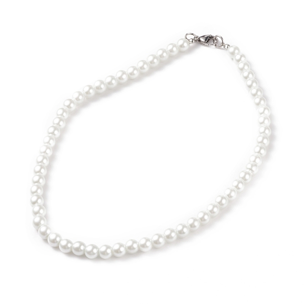 

PandaHall Glass Pearl Round Beaded Necklace for Men Women, White, 17-3/4 inch(45cm), Beads: 8mm Glass White