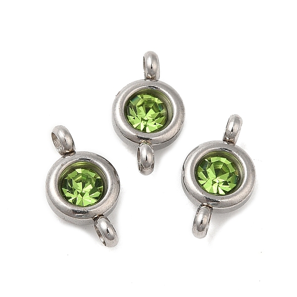 

PandaHall 304 Stainless Steel Single Rhinestone Connector Charms, Flat Round Links, Stainless Steel Color, Peridot, 12x6.5x4mm, Hole: 2mm..., Green