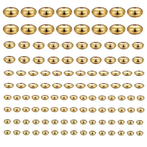 

PandaHall 75Pcs 5 Size Brass Spacer Beads Set, Long-Lasting Plated, Disc, Golden, 15pcs/Size Brass Disc