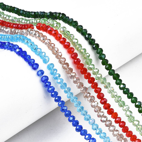 

PandaHall Electroplate Glass Beads Strands, AB Color Plated, Faceted, Rondelle, Mixed Color, 4x3mm, Hole: 0.4mm, about 113~115pcs/strand..., Multicolor