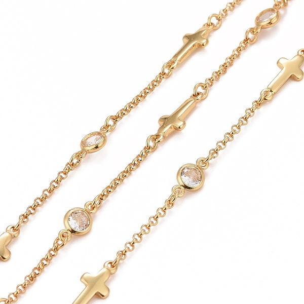 

PandaHall Brass Rolo Chains, with Cross & Cubic Zirconia Flat Round Links, Unwelded, with Spool, Cadmium Free & Nickel Free & Lead Free...