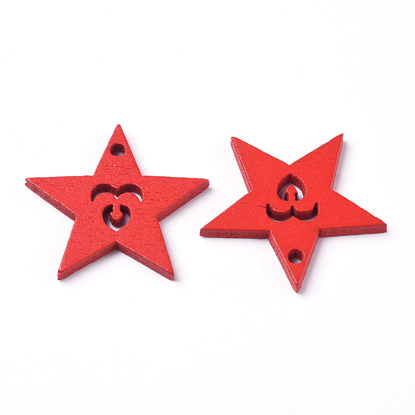 

PandaHall Natural Poplar Wood Pendants, Spray Painted, for Christmas, Star, Red, 26.5~30x30~31x2.5mm, Hole: 2mm Wood Star Red