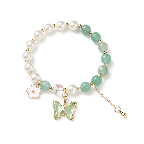 

PandaHall Round Natural Green Aventurine & Shell Pearl Beaded Stretch Bracelet, Glass Butterfly & Brass Flower Charms Bracelet for Women...