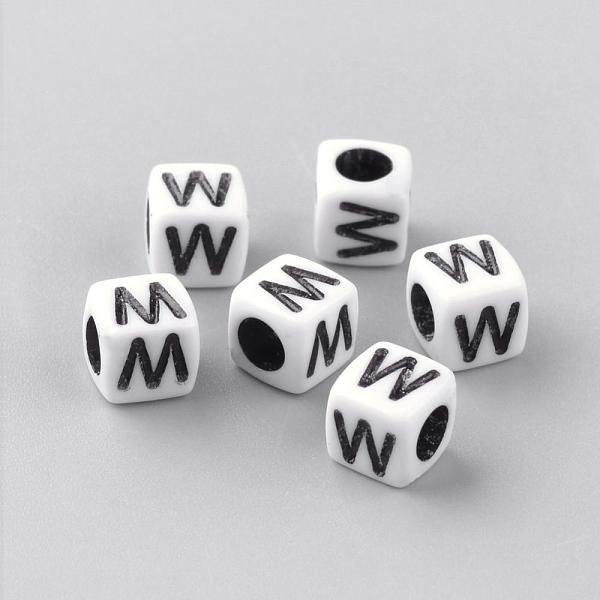 

PandaHall Opaque Acrylic Beads, Letter Style, Cube, Letter.W, 6x6x6mm, Hole: 3mm, about 3000pcs/500g Acrylic Letter W
