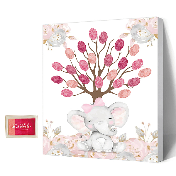 

PandaHall Canvas Fingerprint Painting, with Wood Frame and 1 Box Four Color Printing Mud and 2Pcs Traceless Nail, Elephant Pattern...