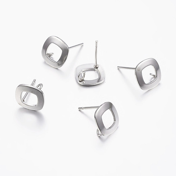 

PandaHall 304 Stainless Steel Stud Earring Findings, with Loop, Square, Stainless Steel Color, Pin: 0.8mm, 9.5x9.5x1mm, Hole: 2mm 304...