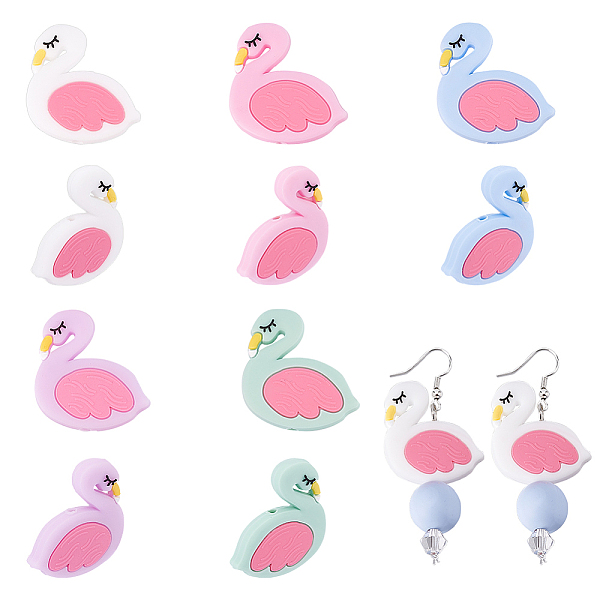 

PandaHall CHGCRAFT 10Pcs 5 Colors Flamingo Silicone Beads Multicolor Pen Beads Silicone DIY Jewellery Silicone Beads Round Spacer Beads for...