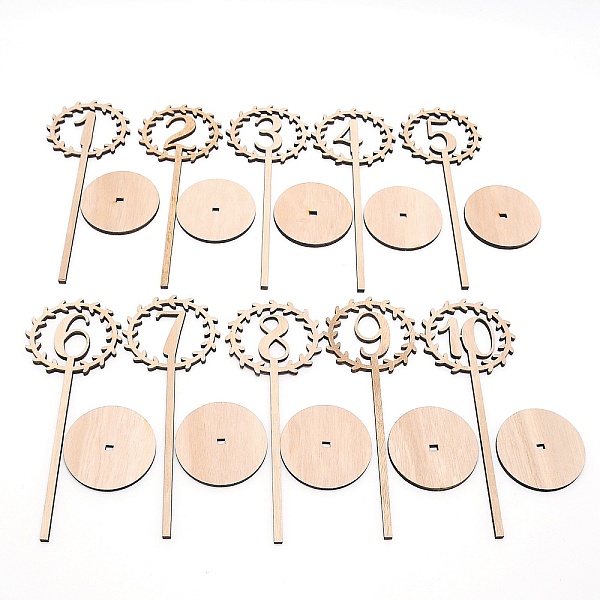 

PandaHall Wooden Table Plate Display Decoration, Ring with Number1~20 and Flat Round Base, Number Pattern, 215x79x69mm, 10pcs/set Wood..., Orange