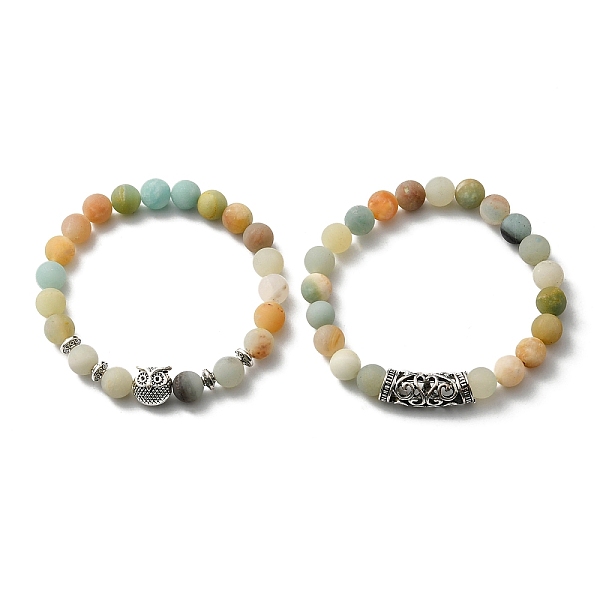 

PandaHall Natural Amazonite Stretch Bracelets Set with Alloy Owl Beaded, Gemstone Jewelry for Women, 7-1/2 inch(19cm), 1Pc/style Amazonite
