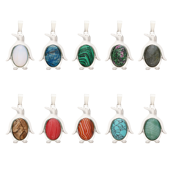 

PandaHall Globleland 10Pcs 10 Styles Natural & Synthetic Mixed Gemstone Pendants, Penguin Charms, with Platinum Plated Alloy Findings...