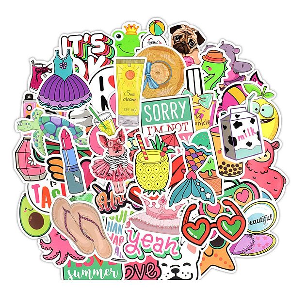 

PandaHall 50Pcs PVC Self-Adhesive Cartoon Stickers, Waterproof Decals for Party Decorative Presents, Kid's Art Craft, Clothes, 50~100mm...