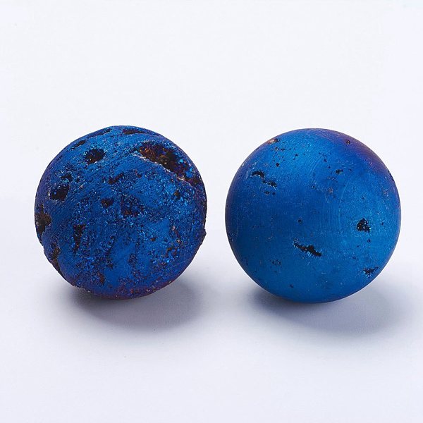 

PandaHall Electroplate Natural Druzy Geode Quartz Beads, Gemstone Home Display Decorations, No Hole/Undrilled, Round Ball, Blue Plated, 40mm...