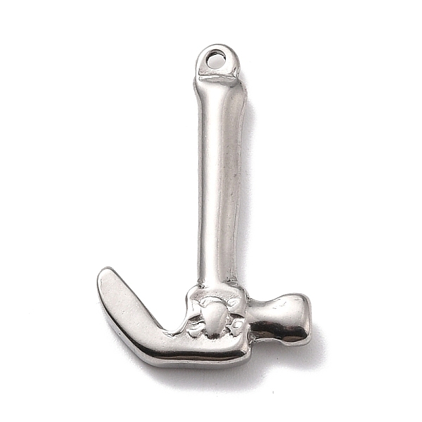 PandaHall 304 Stainless Steel Pendants, Hammer, Stainless Steel Color, 34x21x4.5mm, Hole: 1.6mm 304 Stainless Steel Tool