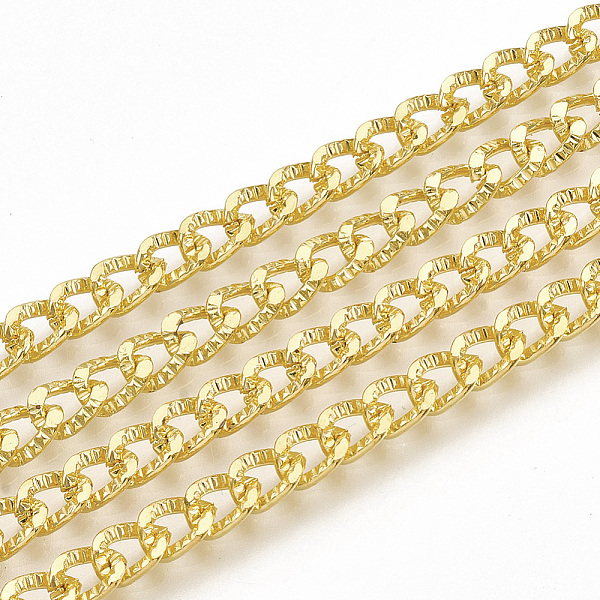 

PandaHall Iron Cuban Link Chains, Chunky Curb Chains, with Spool, Unwelded, Textured, Golden, 6x4x1mm Iron