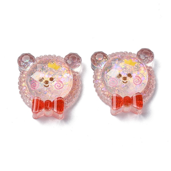 

PandaHall Transparent Epoxy Resin Decoden Cabochons, with Paillettes, Bear with Bowknot, Salmon, 22.5x21x7.5mm Epoxy Resin Bear Red