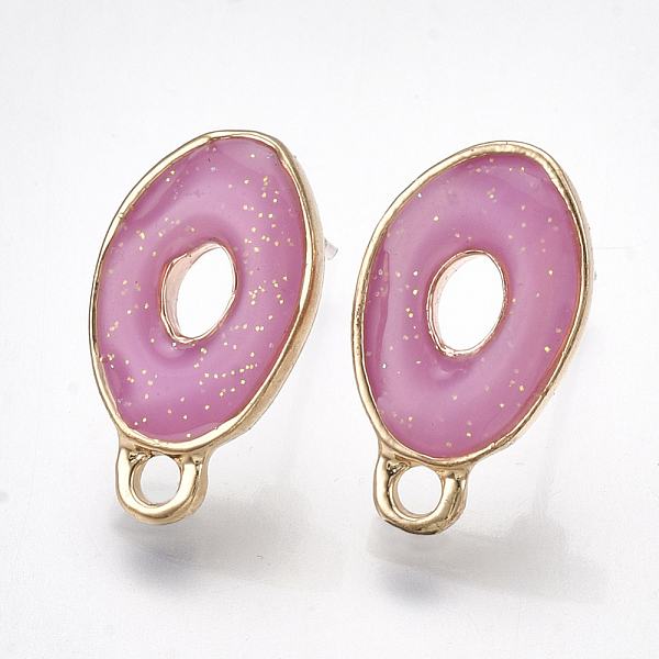

PandaHall Alloy Enamel Stud Earring Findings, with Loop, Raw(Unplated) Pins and Glitter Powder and 925 Sterling Silver Pin, Oval, Light Gold..., Pink