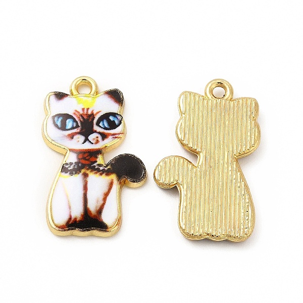 

PandaHall Rack Plating Alloy Pendants, Printed, Lead Free & Cadmium Free & Nickel Free, Cat Charm, Light Gold, White, 23x14x2mm, Hole: 1.6mm...