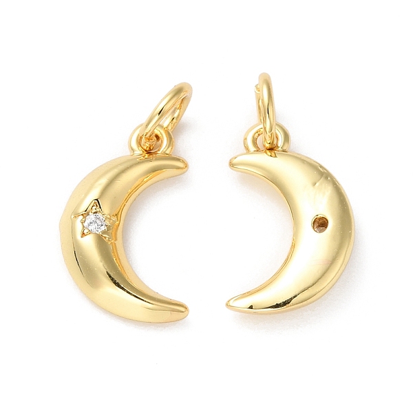 

PandaHall Rack Plating Brass Micro Pave Clear Cubic Zirconia Charms, with Jump Ring, Lead Free & Cadmium Free, Moon Charm, Real 18K Gold...