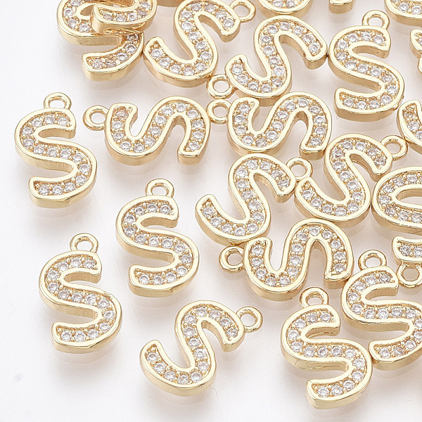 

PandaHall Brass Cubic Zirconia Charms, Letter, Clear, Real 18K Gold Plated, Letter.S, 11x6x1.5mm, Hole: 1mm Brass+Cubic Zirconia Letter S...