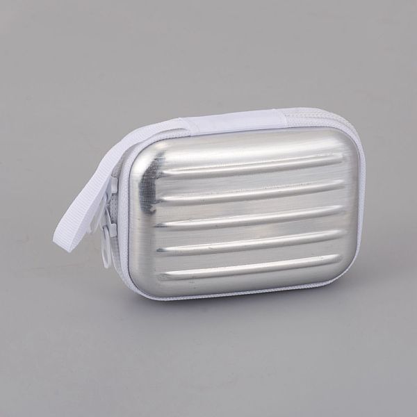 PandaHall Tinplate Zipper Bag, Portable Coin Purse, for Business Card, Draw-bar box Shape, Silver, 70x100mm Tinplate Silver