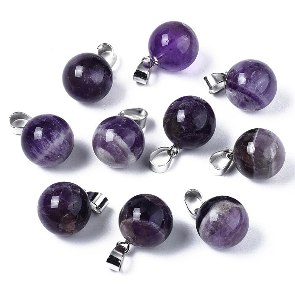 

PandaHall Natural Amethyst Pendants, with Platinum Iron Pinch Bail, Round, 18x14mm, Hole: 7x4mm Amethyst Round