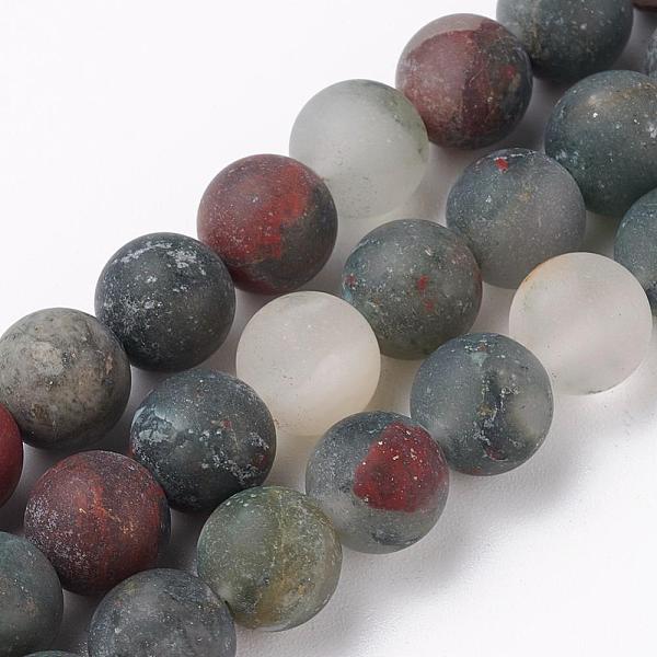 PandaHall Natural African Bloodstone Beads Strands, Heliotrope Stone Beads, Round, Frosted, 8mm, Hole: 1mm, about 48pcs/strand, 15 inch...