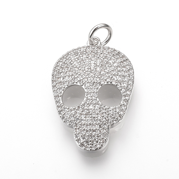 

PandaHall Brass Micro Pave Cubic Zirconia Pendants, with Jump Rings, Skull, Platinum, 28x18.5x4mm, Hole: 3mm Brass+Cubic Zirconia Skull