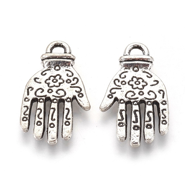 

PandaHall Tibetan Style Palm Alloy Pendants, Lead Free & Nickel Free, Antique Silver, 24x14x2.5mm, Hole: 2.5mm, about 588pcs/1000g Alloy...