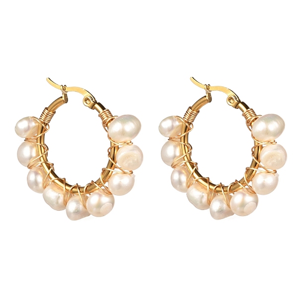 Ring Natural Pearl Beads Hoop Earrings For Girl Women