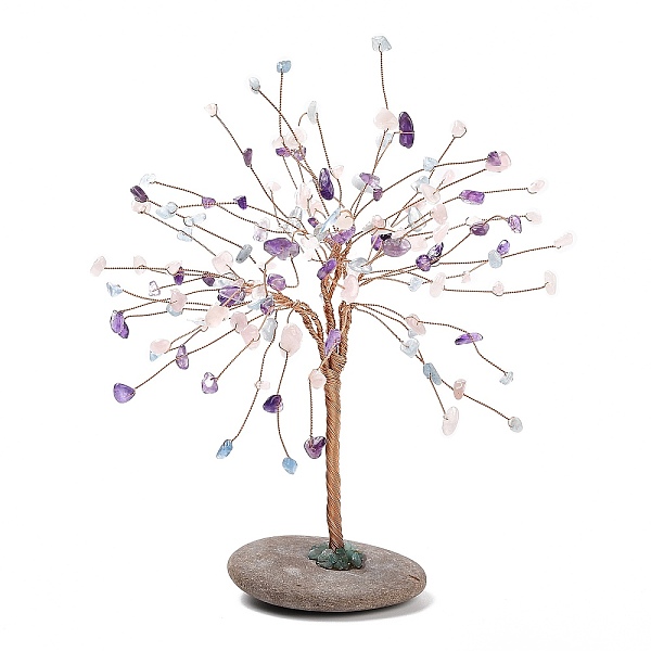 

PandaHall Natural Aquamarine & Rose Quartz & Amethyst Decoration, Healing Stone Tree, for Reiki Healing Crystals Chakra Balancing, Twisted...