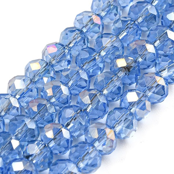 

PandaHall Electroplate Transparent Glass Beads Strands, Half Rainbow Plated, Faceted, Rondelle, Lavender, 6x5mm, Hole: 1mm, about..., Purple