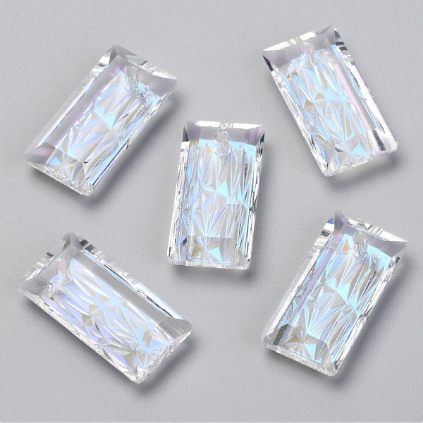 

PandaHall Embossed Glass Rhinestone Pendants, Rectangle, Faceted, Moonlight, 20x10x5mm, Hole: 1.6mm Glass Rectangle Clear