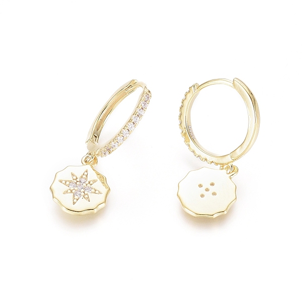 

PandaHall 925 Sterling Silver Hoop Earrings, with Micro Pave Cubic Zirconia, Flat Round and Star, Clear, Golden, 23.5mm, Pin: 0.7mm Sterling...