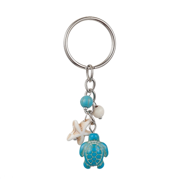 

PandaHall Turtle & Starfish Synthetic Turquoise Pendant Keychains, with Iron Ring, Medium Turquoise, 7.3cm Synthetic Turquoise Turtle