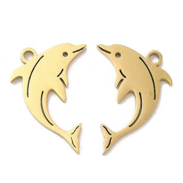 

PandaHall Ion Plating(IP) 304 Stainless Steel Pendants, Dolphin Charm, Golden, 21.5x14x1.5mm, Hole: 1.8mm 304 Stainless Steel Dolphin